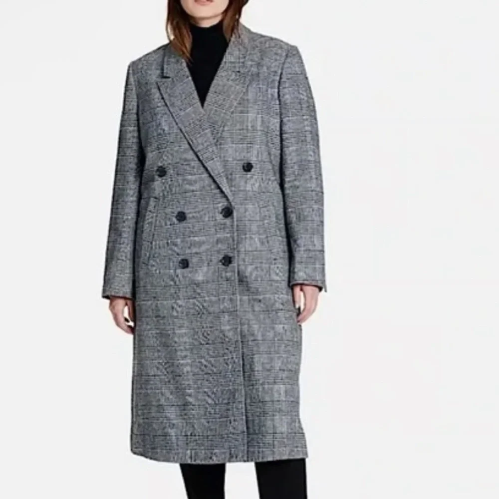 Nili Lotan for Target Long Overcoat Plaid Double Breasted‎ Black White Size XL